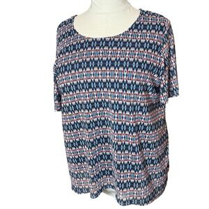 Catherines PLUS 1XWP 18W/20W Navy Blue Red Geometric Lined Knit Top‎ Americana